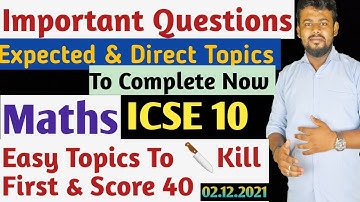 Important, Sure Shot, Direct Questions & Topics On Maths In All Chapters | ICSE 10 @ALLisYoursIcse