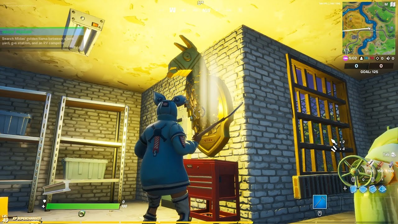 Fortnite - Search Midas' golden llama between a junk yard, gas station and an RV campsite