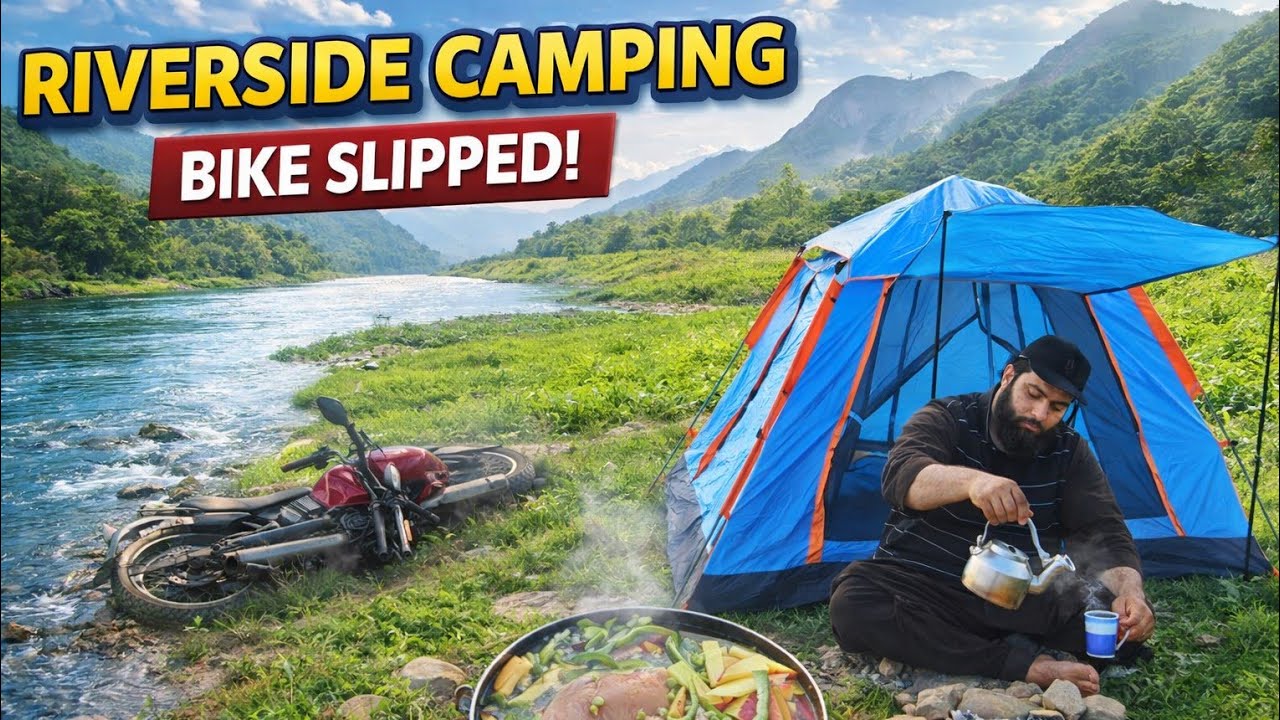 Aj camping ka maza a gya//bike gir gya//Riverside camping//pakistan kashmir village life vlog