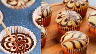 MARBLE CUPCAKES RECIPE | SUPER SOFT \& FLUFFY MARBLE CUPCAKE RECIPE | CHOCOLATE SWIRL CUP CAKE RECIPE