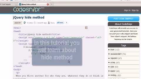 JQUERY Tutorial : jQuery hide method