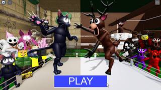 CAT Team Vs DEER Team in 99 NIGHTS BARRY'S PRISON RUN! New Scary Obby (#Roblox)