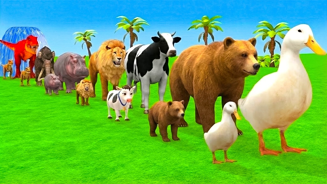 Long Slide Game With Cow Elephant Gorilla Hippopotamus Tiger 3d Animal Game Funny 3d Animals