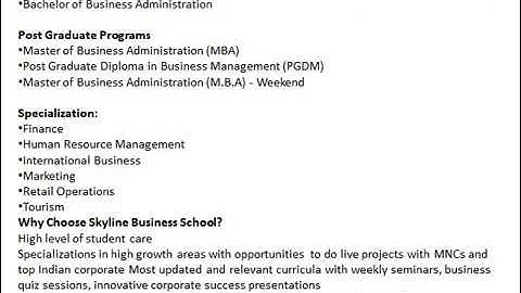 MBA Admissions in Skyline Business School, Gurgaon