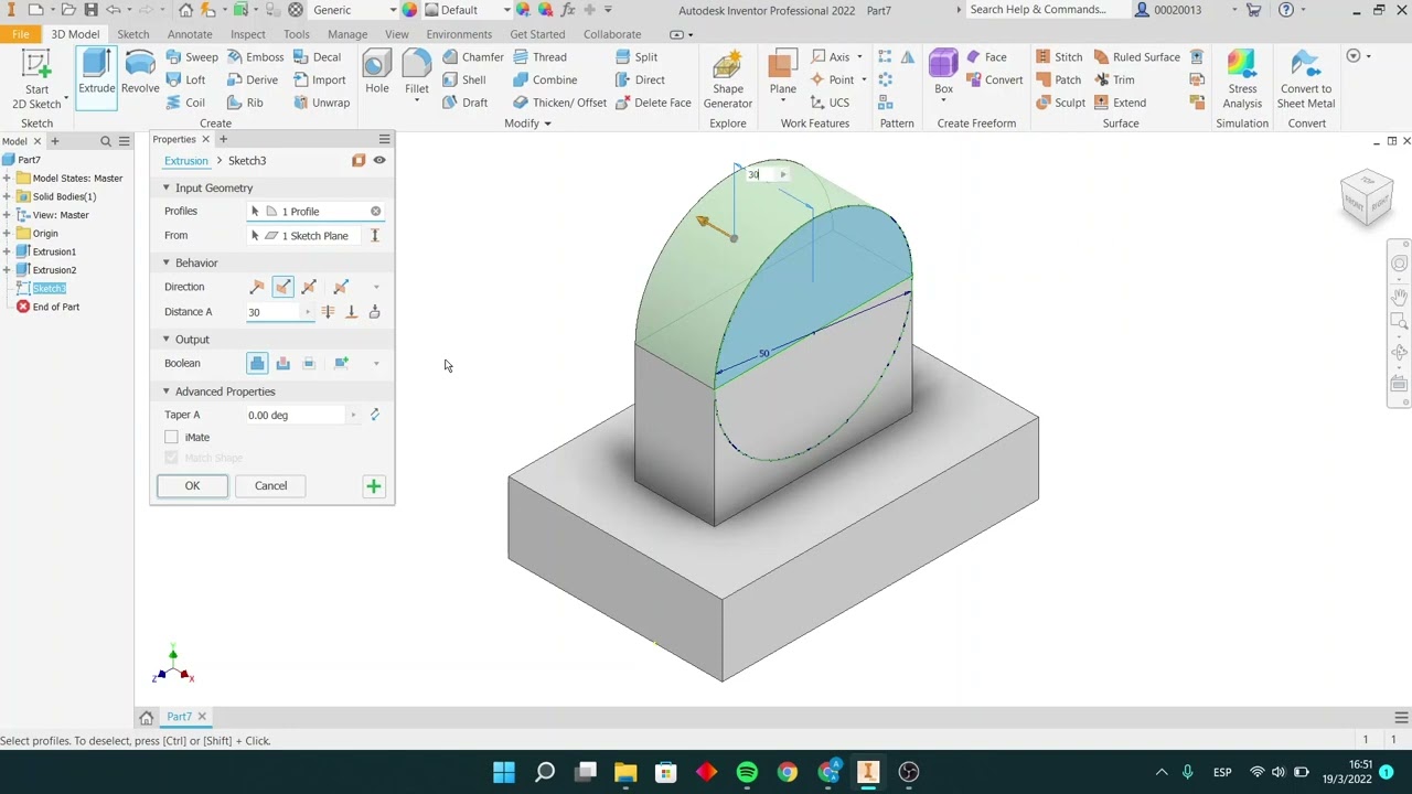 Tips y ejercicio con comando Extrusión Inventor YouTube