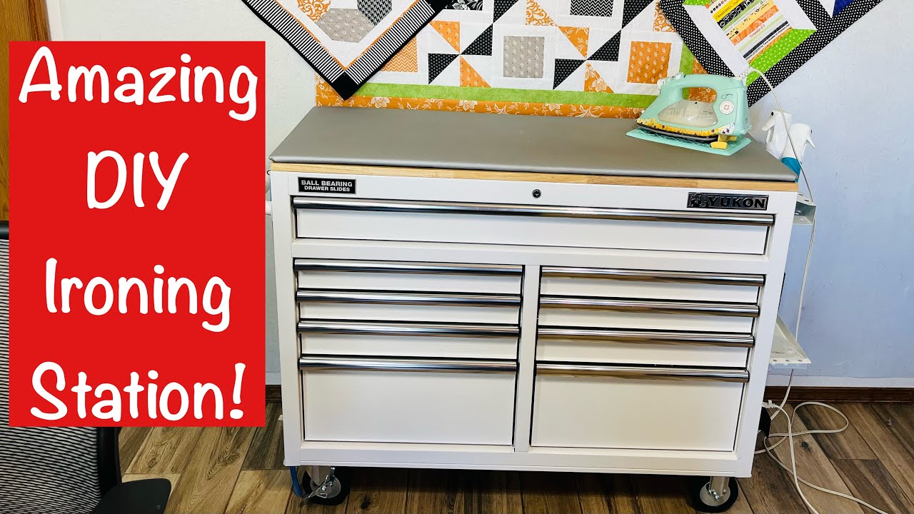 Quilting Digest - Create a rolling ironing station from a storage cart and  a tabletop ironing board. Learn how to make your own here