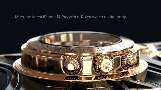 iPhone 14 Pro with a built-in Rolex Daytona watch and racing car dashboard