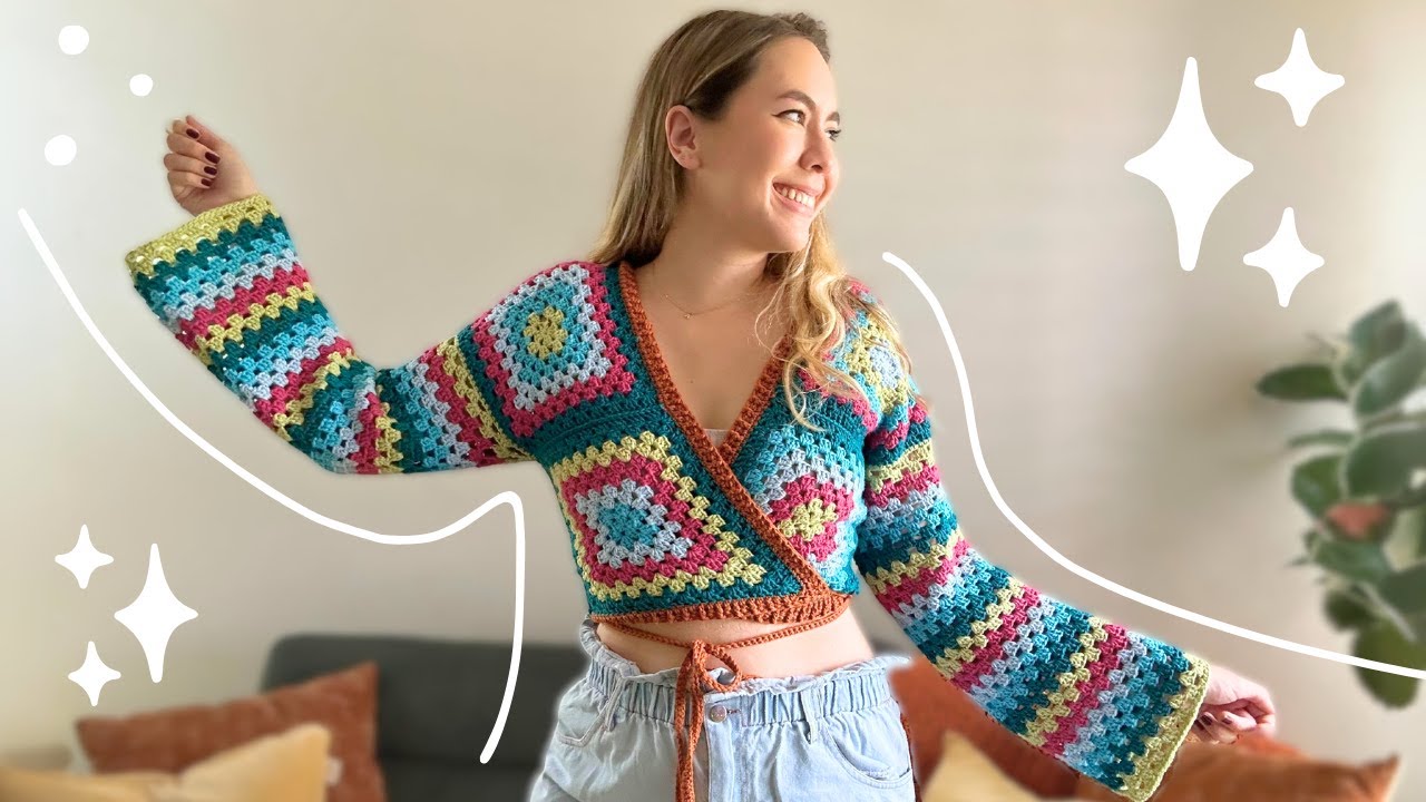 Вязаный крючком топ с запахом в стиле «бабушкин квадрат» — простой урок по вязанию крючком