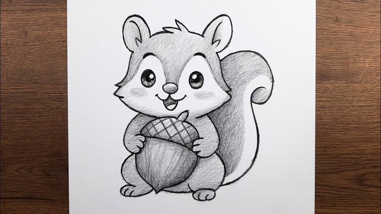 Kolay karakalem sevimli sincap resmi adım adım nasıl çizilir