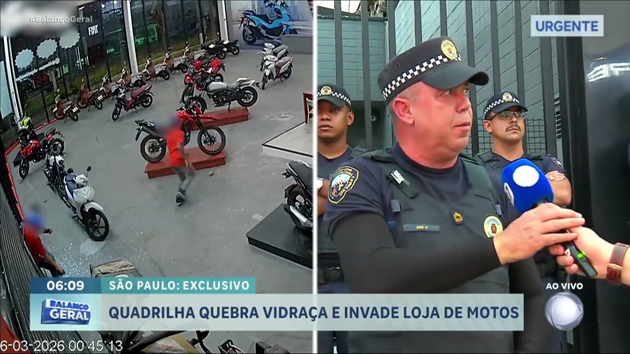 Quadrilha quebra vidraça e invade loja de motos na zona leste de São Paulo