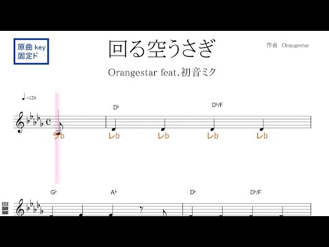 回る空うさぎ（Orangestar feat.初音ミク）原曲key固定ド読み／ドレミで歌う楽譜【コード付き】