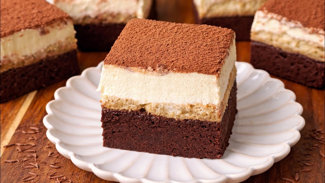 Tiramisu Brownies ☕ marrying a dense cocoa base with cloud-like mascarpone