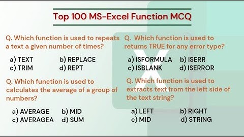 Top 100 MS Excel Function MCQ | #excel #mcq #youtubevideo