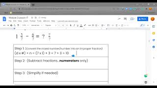 Subtracting From Whole/Mixed Numbers ... Mod 5 Lesson 17