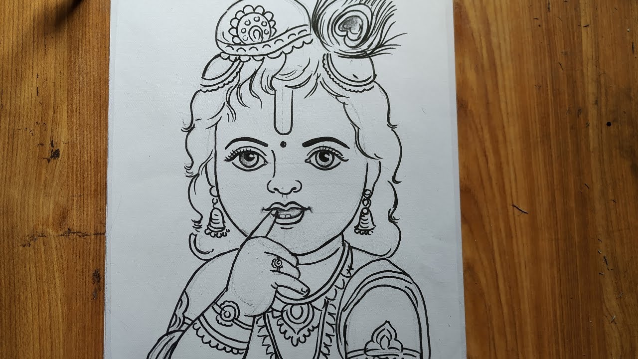 very easy line art bal krishnakrishna thakur drawinghow to draw bal gopalhow  to draw lord krishna    Krishna drawing Krishna painting Butterfly art  painting