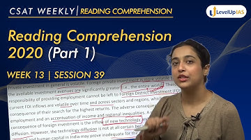 Lecture 39 CSAT Weekly PYQ Series: Reading Comprehension 2020 (Part-1) #csat #levelupias #upscpyqs