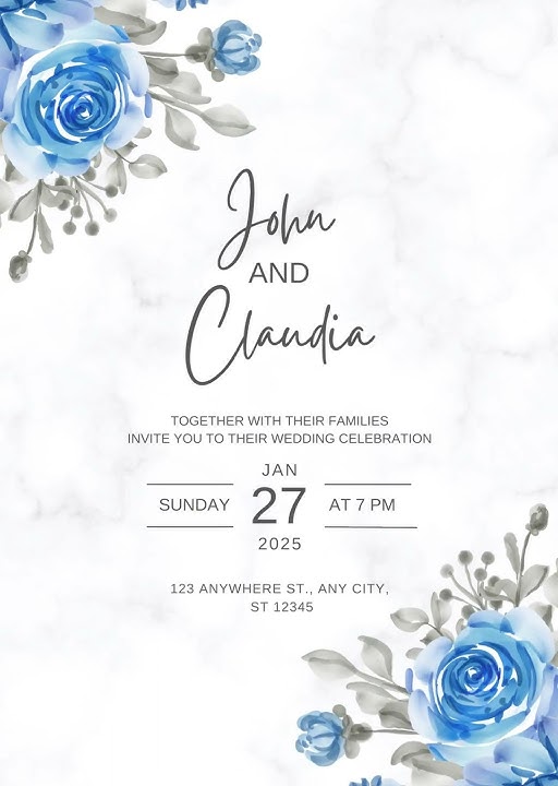 Digital Wedding Invitation with RSVP | Blue Minimalist Floral The Wedding Invitation | evites.me