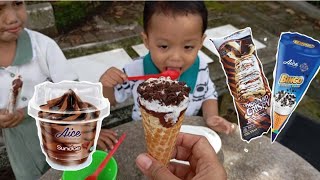 drama beli dan makan es krim aice chocolate sundae, aice thousand crispy, aice bingo, ice cream