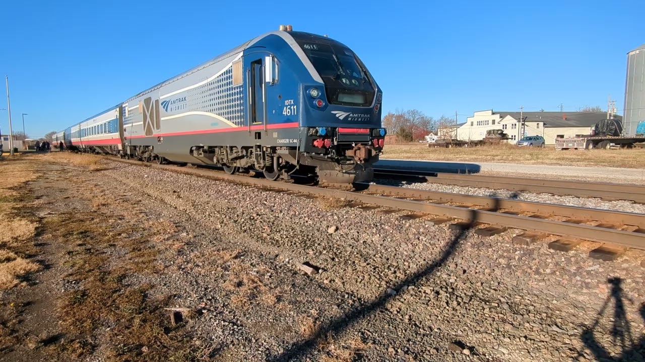 Amtrak train with greeting from engineer