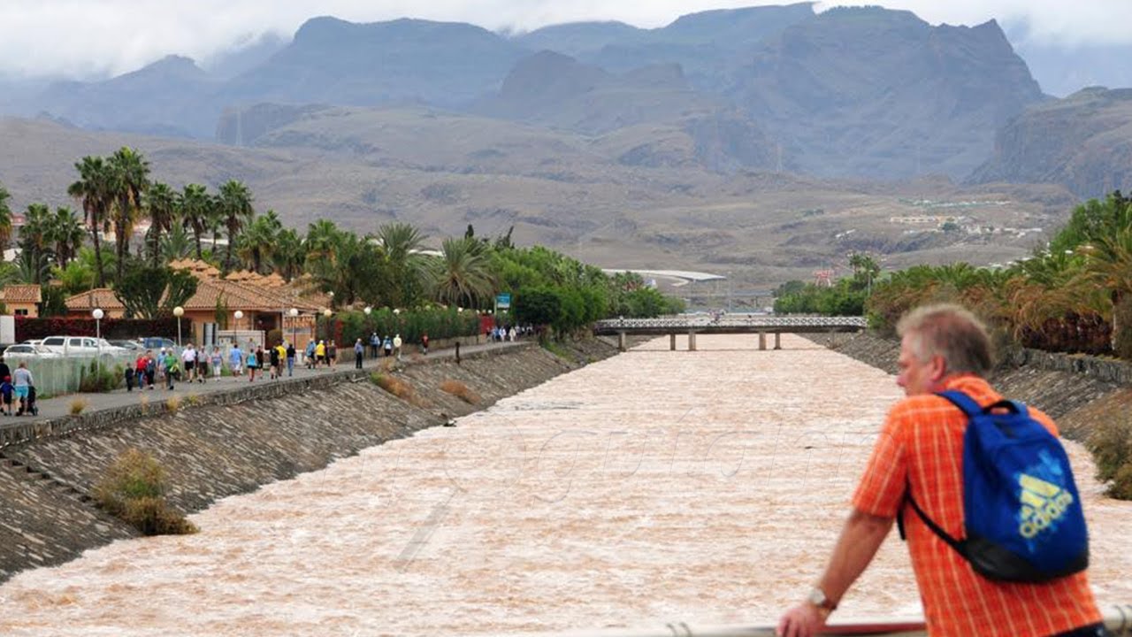 River Floods and Hit in Gran Canaria Due To Storm Filomena. Natural