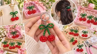 How to Make a Beaded Cherry Keychain 🍒 | Easy DIY Cherry Bag Charm Tutorial