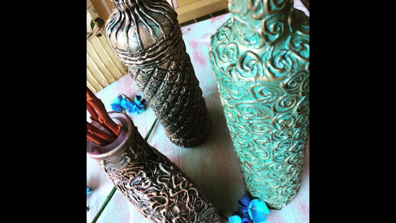 BOTELLAS DECORADAS CON SILICONA. CONVERTIRLA EN UN JARRON.#lecermanualidades