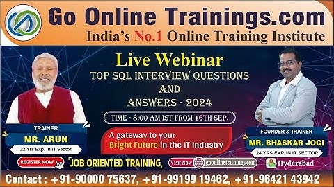 SQL Server Interview Questions and Answers Live Webinar | Bhaskar Jogi | Go Online Trainings|