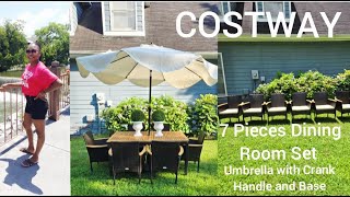 Costway Patio Set 7 Piece Dining Room Set Stackable Chairs and umbrella and Base  collaboration 