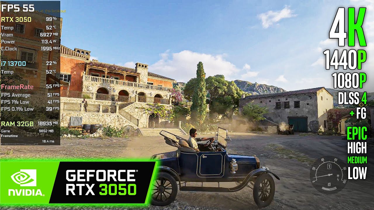 RTX 3050 | Mafia: The Old Country - 4K, 1440p, 1080p, FSR 3.1 + FG - Epic, High, Medium, Low