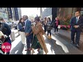 Cynthia Erivo Seen In Suede Coat And Tan Ankle Boots Outside Mandarin Hotel In New York City