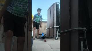 Testing a leaf blower against a dominator made out of Lego 
