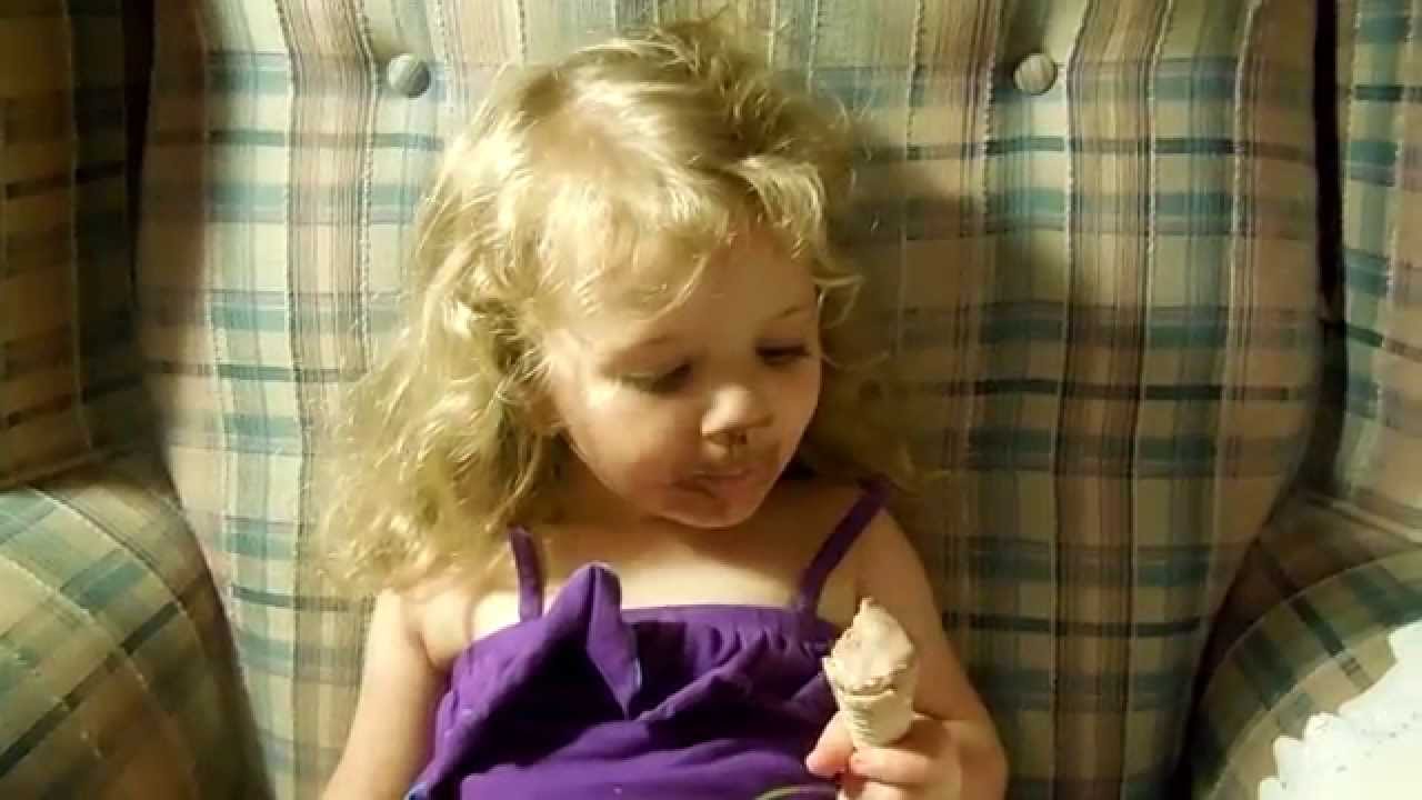 Little Girl Eating Ice Cream Cone Messy Chocolate Face Youtube