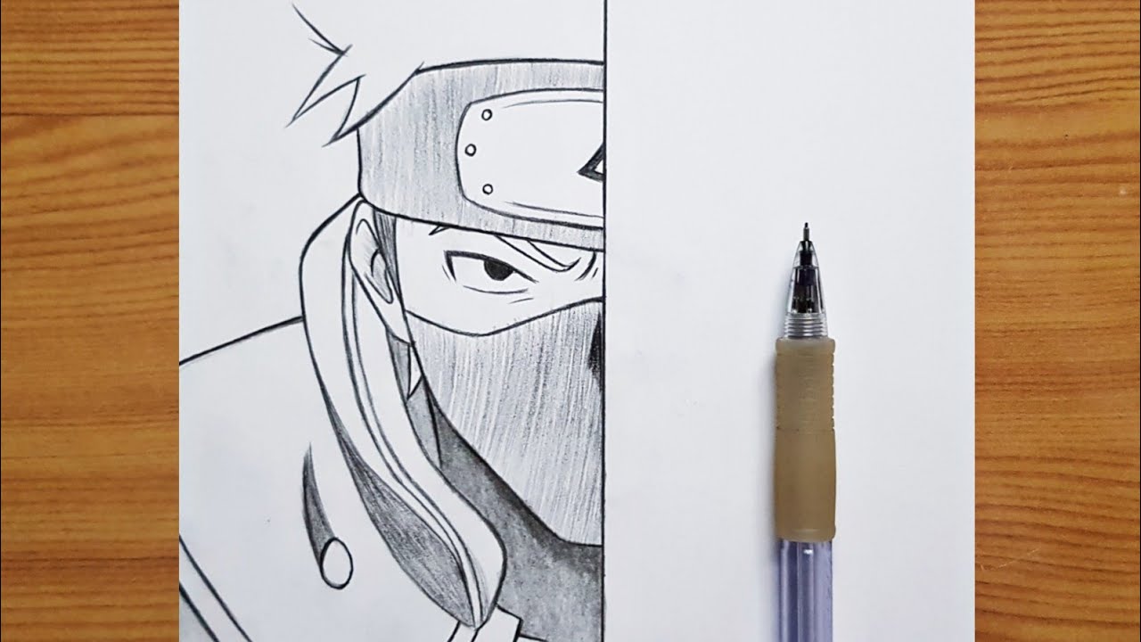 How to draw Kakashi step by step kakashi half face easy drawing