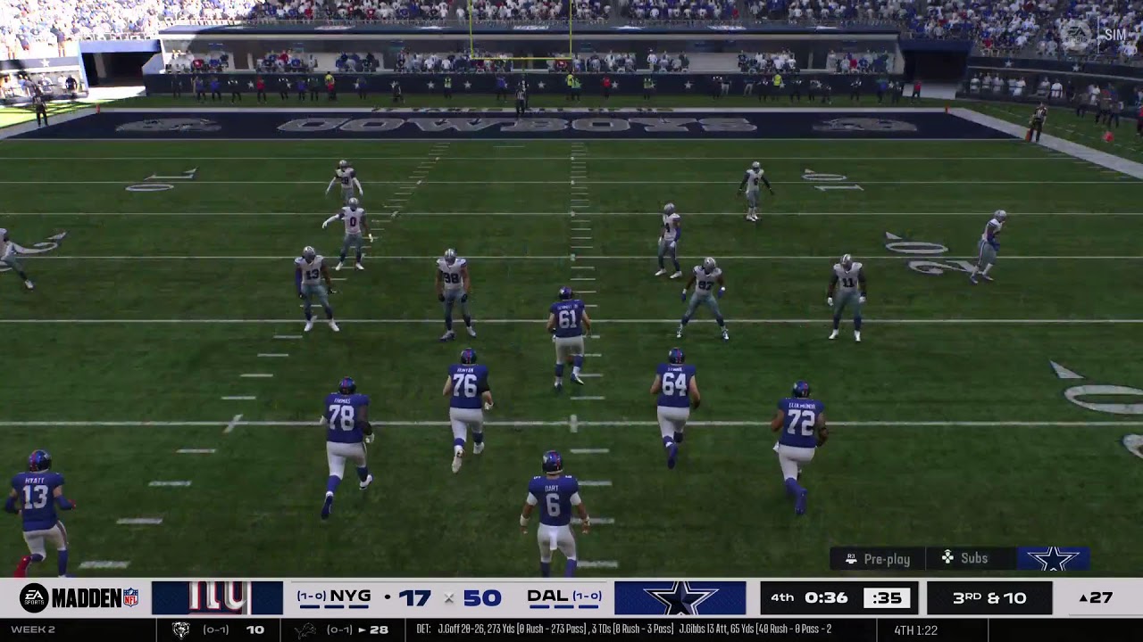 Madden 26 Dallas Cowboys Vs New York Giants week 2 no commentary