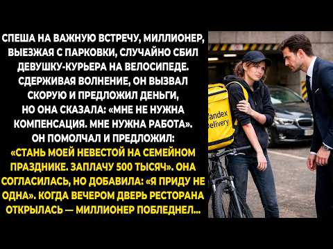 Спеша на важную встречу, миллионер, выезжая с парковки, случайно сбил девушку-курьера на ...