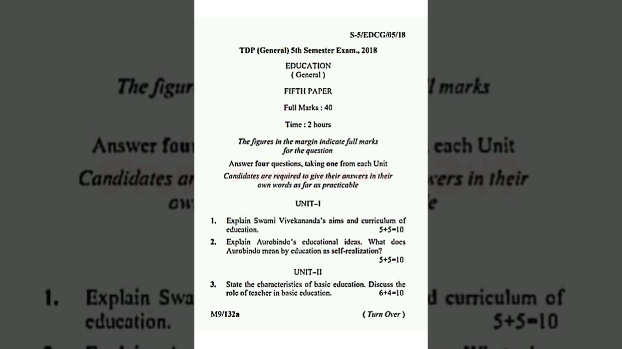 Tripura University|5th Semester Education General|All Previous Year|Question Paper 2024