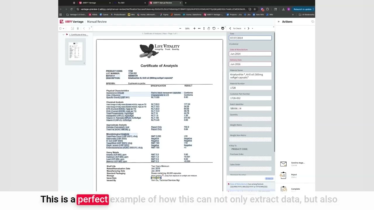 How to process Certificate of Analysis documents with ABBYY Vantage 3.0