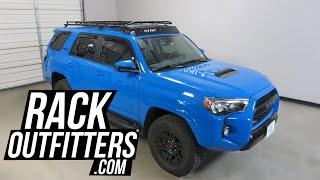 Order here, -
https://www.rackoutfitters.com/gobi-stealth-rack-with-sunroof-insert-and-40-inch-led-mount-for-toyota-4runner-2010/,
the gobi stealth rack is low profile answer to your roof ...