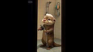 Who is peeking at me taking a shower again?  I caught you~, otter, healing cute pet, daily cute pet