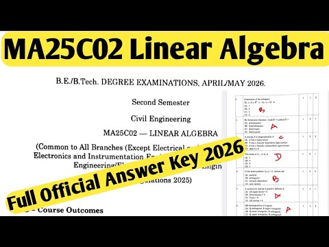 MA25C02 Linear Algebra semester Question paper with answer key 2026 | Full Answer Key | 