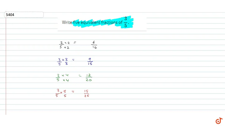 Write five equivalent fractions of `3/5.`...