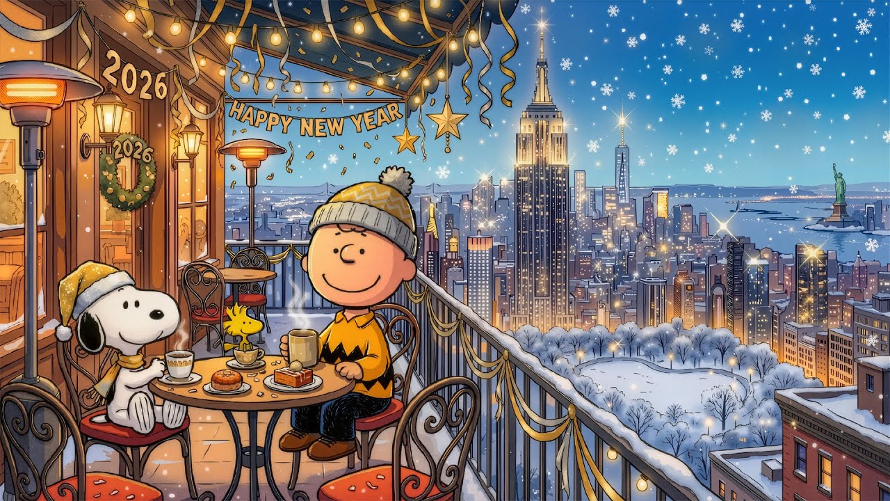 Уютный зимний джаз с Чарли Брауном и Снупи 🎶 | Расслабляющая атмосфера на крыше Нью-Йорка для спо...