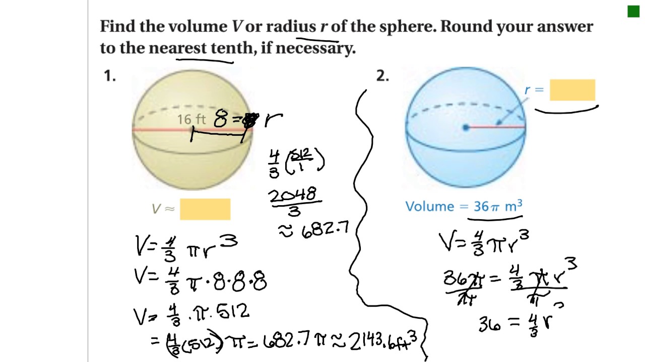 Math 8 2014 8 3- Volume of Spheres - YouTube