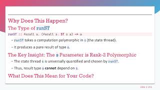 Understanding the Type Error: Why runST (newSTRef 1) Fails in Haskell
