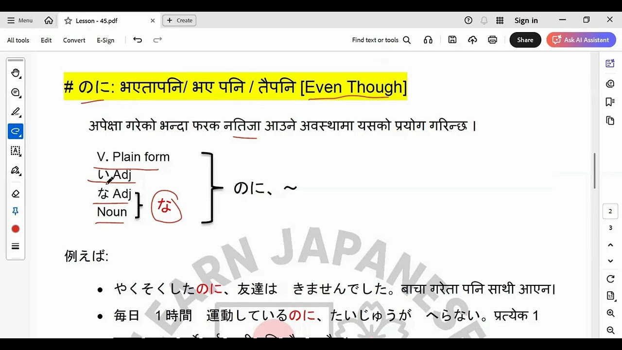 Minna no Nihongo N4 Lesson 45 Grammar in Nepali Language