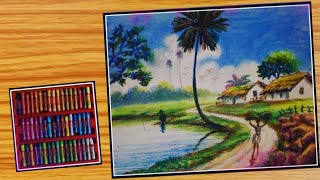 How to draw a Beautiful Village Scenery with human figure | Drawing for Beginners