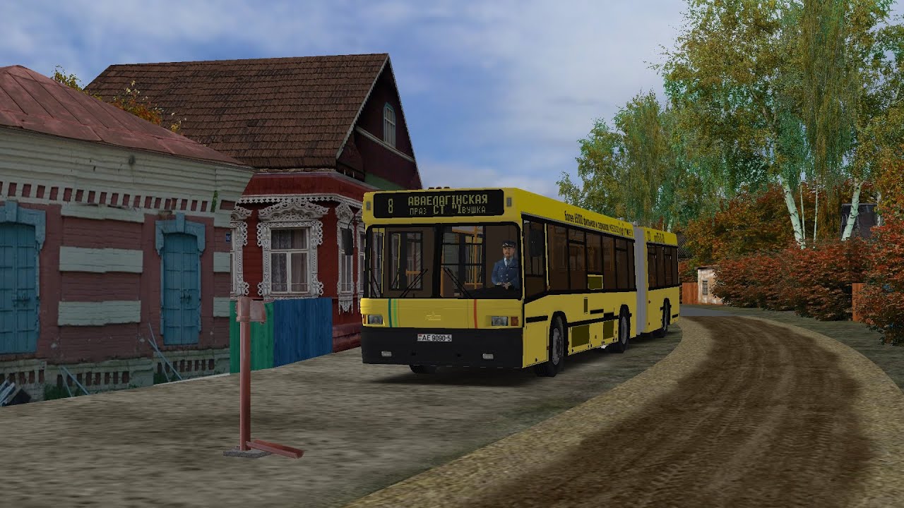 OMSI 2.  Поездка в автобусе МАЗ-105.065, маршрут 8 (карта. Русская Глубинка (дорога в Ясное))