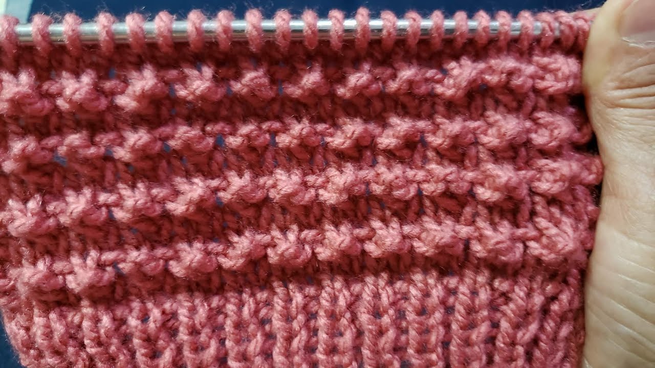 Muestra de punto fácil y rápido de tejer a dos agujas o palitos., paso a paso