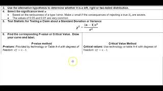 Math 14 8.4 Introduction to Testing a Claim About a Standard Deviation or Variance