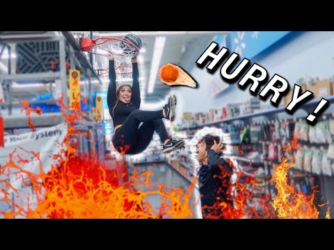 THE FLOOR IS LAVA CHALLENGE IN WALMART!!! (WE GOT KICKED OUT...)